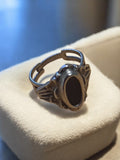 Bague ancienne rétro argent taille 54, anneau ajouré, cabochon noir vintage