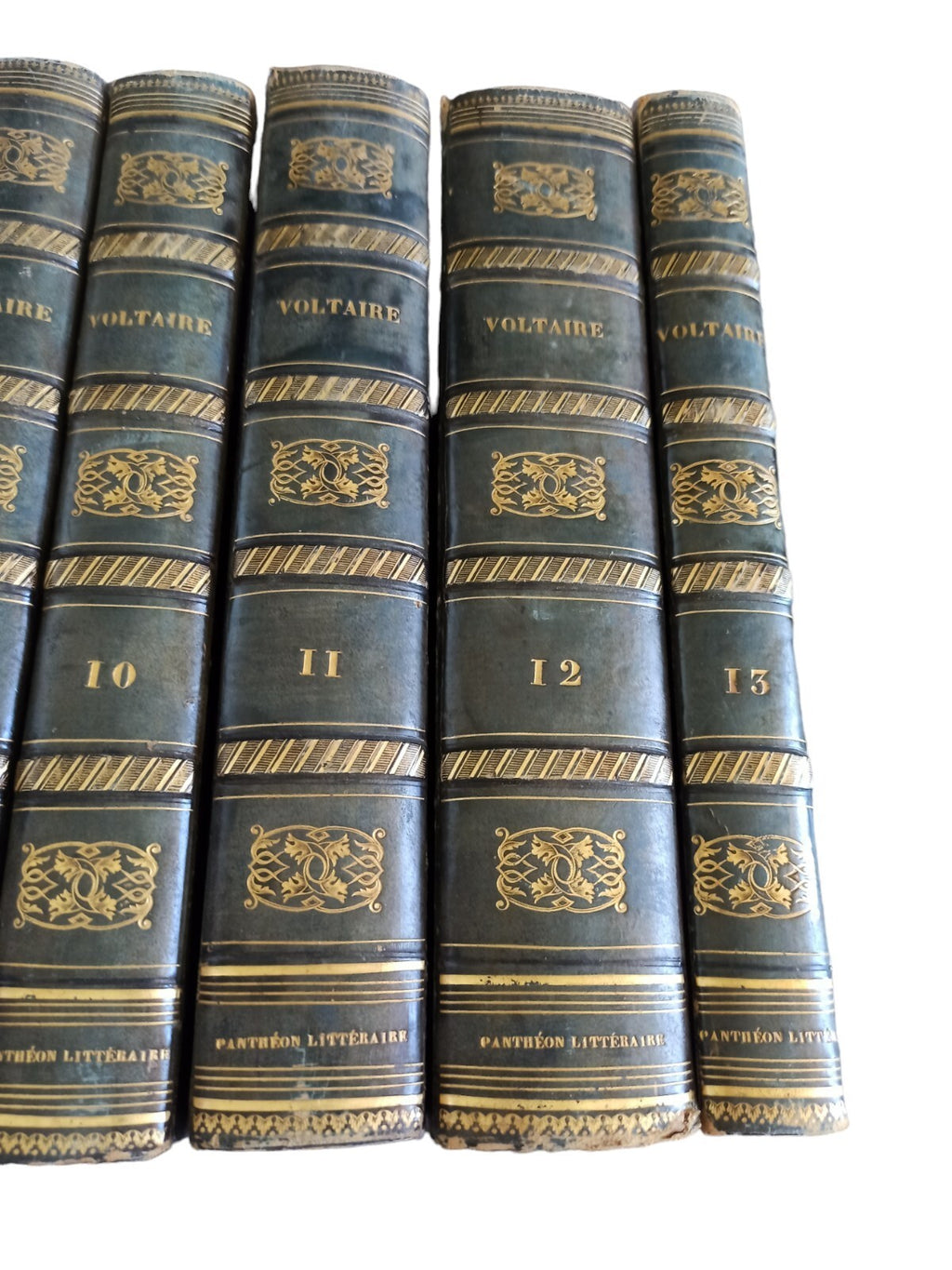 Œuvres complètes Voltaire 12 tomes cuir noir doré 1838 reliure Pantheon Littérai