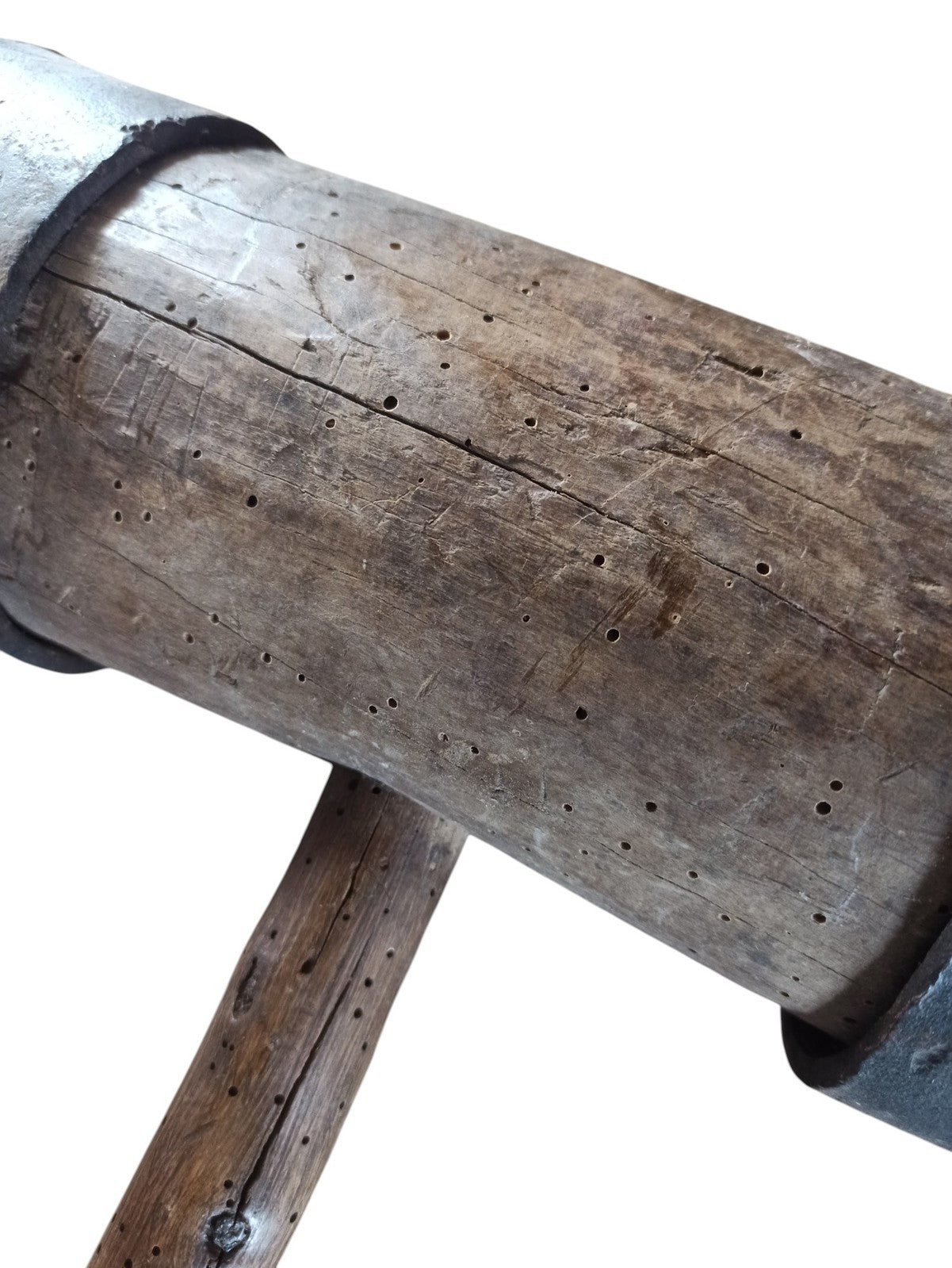 Maillet de tonnelier ancien bois XIXe, artisanal, gros marteau vintage