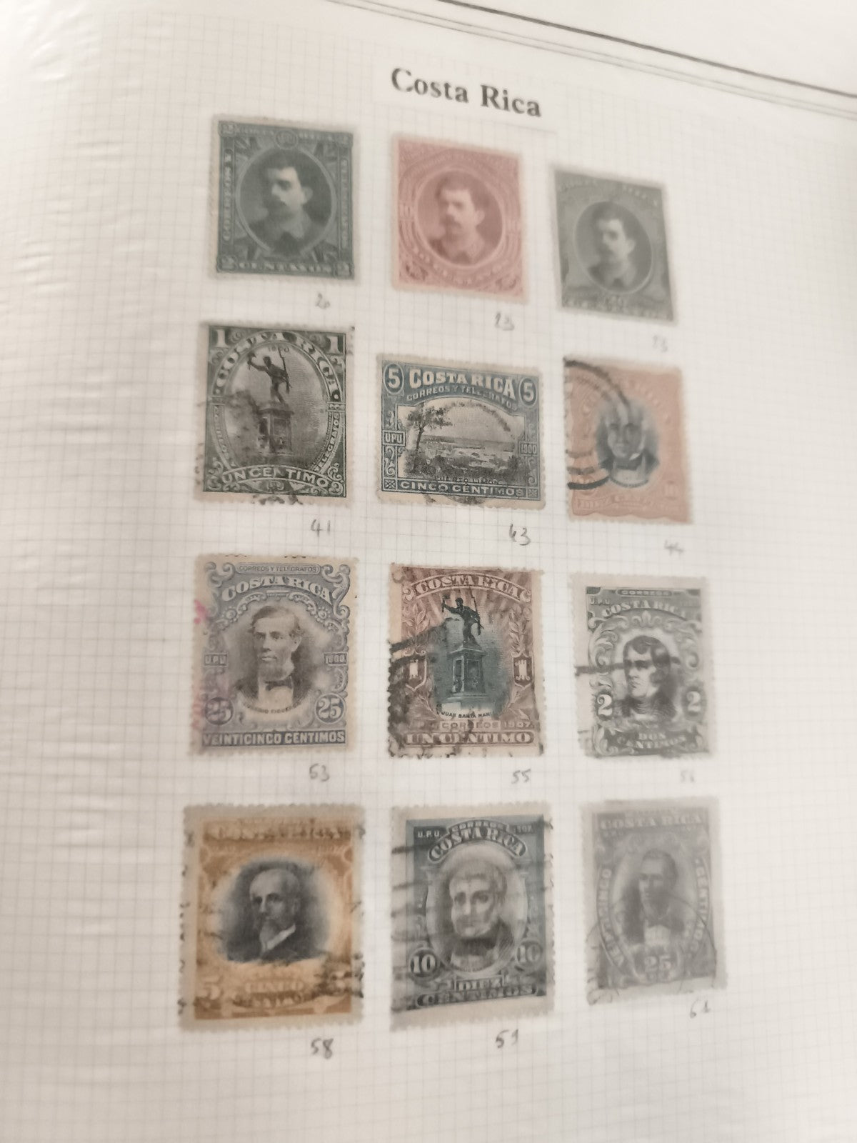 Timbres anciens Costa Rica x12 oblitérés philatélie XIXe début XXe, lots vintage