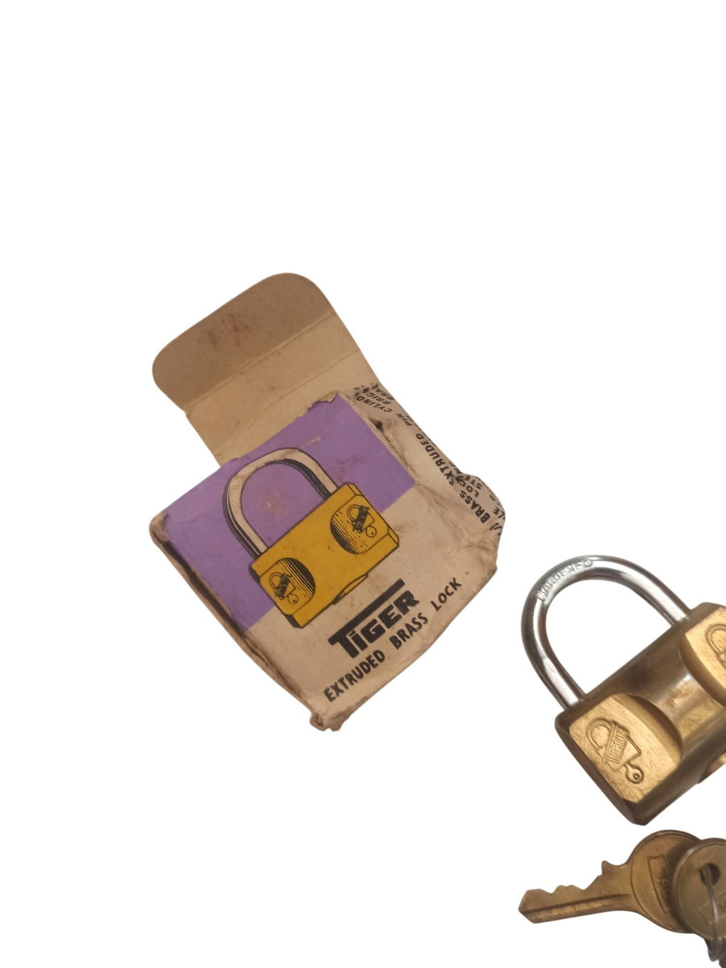 Cadenas ancien Tiger vintage avec clés, laiton, boîte d’origine rétro sécurité