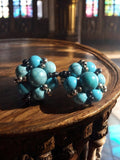 Boucles d’oreilles vintage années 70 perles turquoise bleu clip rétro