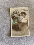 Carte postale ancienne Bonne Année Bonne Fête MOB femme bouquet colorisé