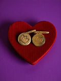 Boutons de manchette vintage plaqué or motif lotus ancien doré