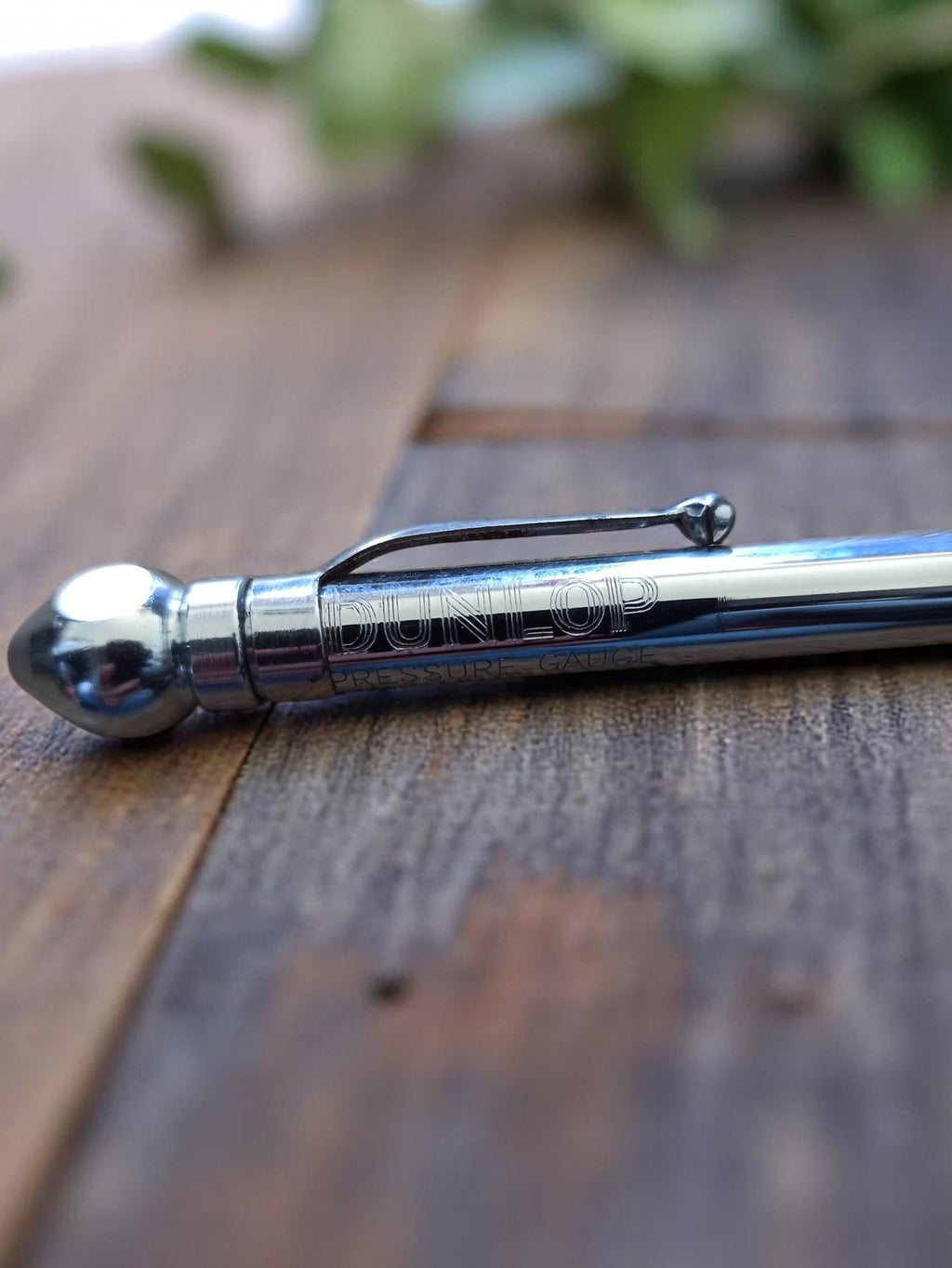 Capteur de pression Dunlop vintage, manomètre stylo chromé, outil ancien