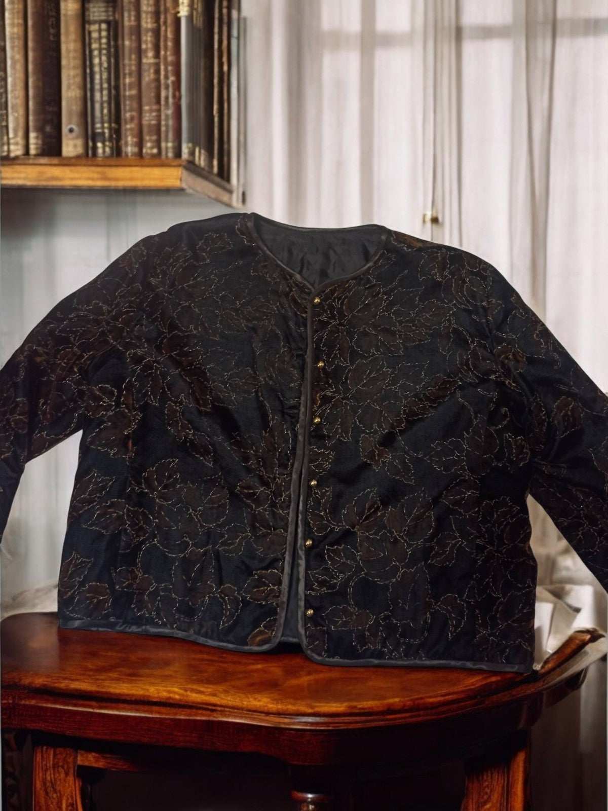 Veste femme vintage noire broderie florale, blazer chic rétro