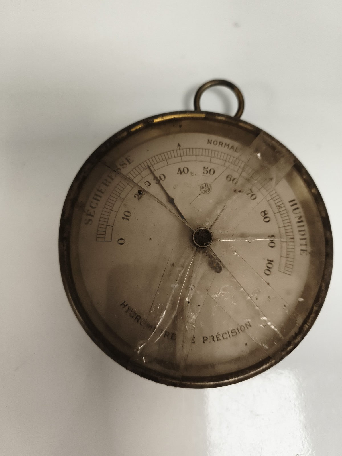 Hygromètre ancien précision, cadran verre cassé, vintage appareil mesure