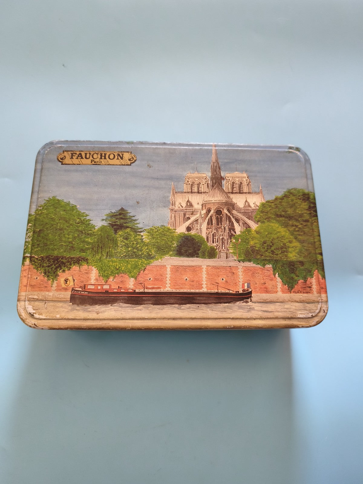 Grande boîte publicitaire vintage ancienne en métal Fauchon Paris déco collectio