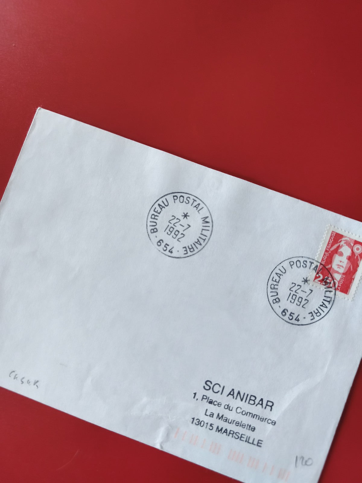 Enveloppe philatélie oblitérée 1992 cachet Bureau Postal Militaire Marseille