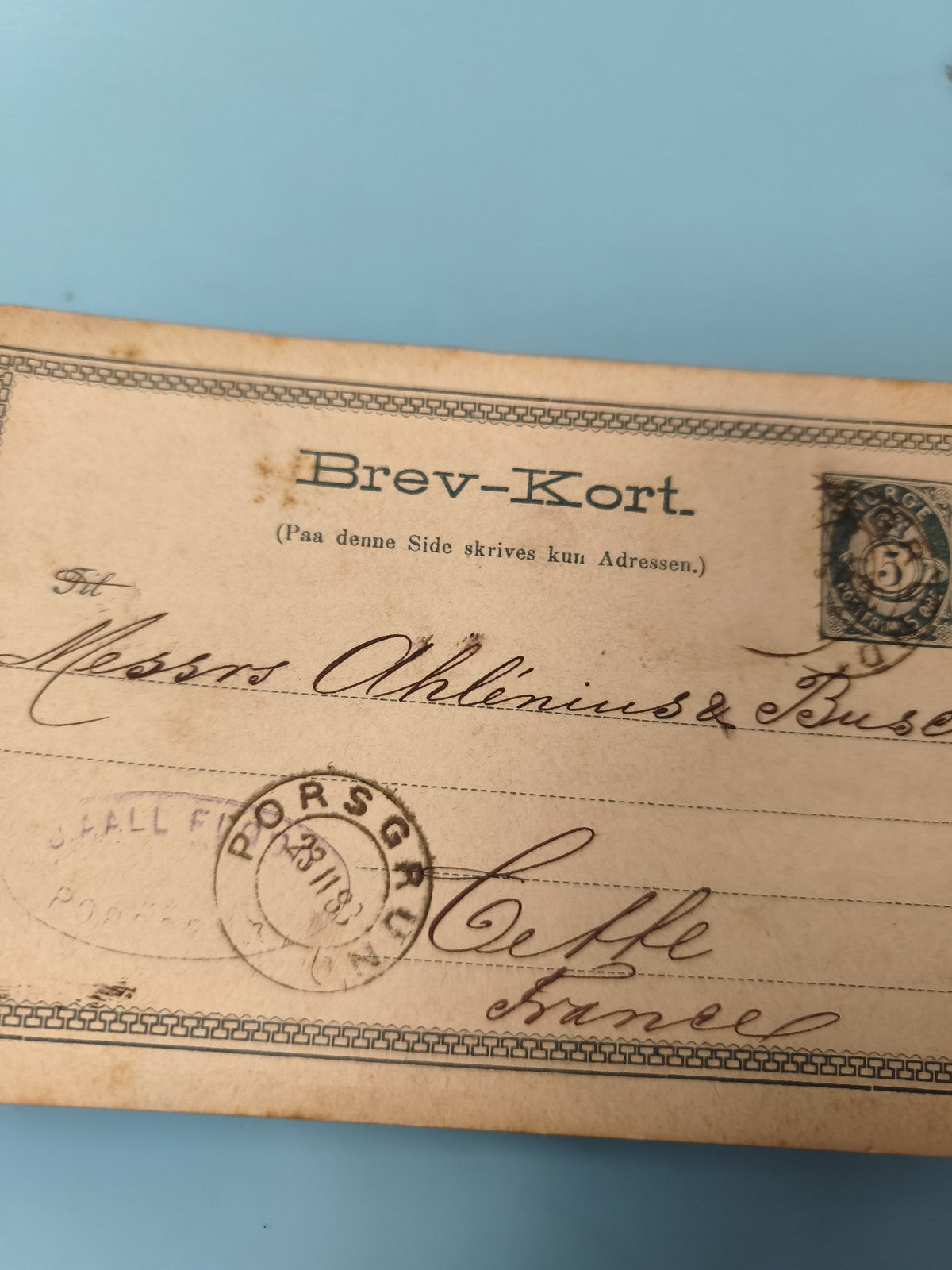 Ancienne enveloppe oblitérée XIXe Brev-Kort Norvège philatélie (Ref 9)