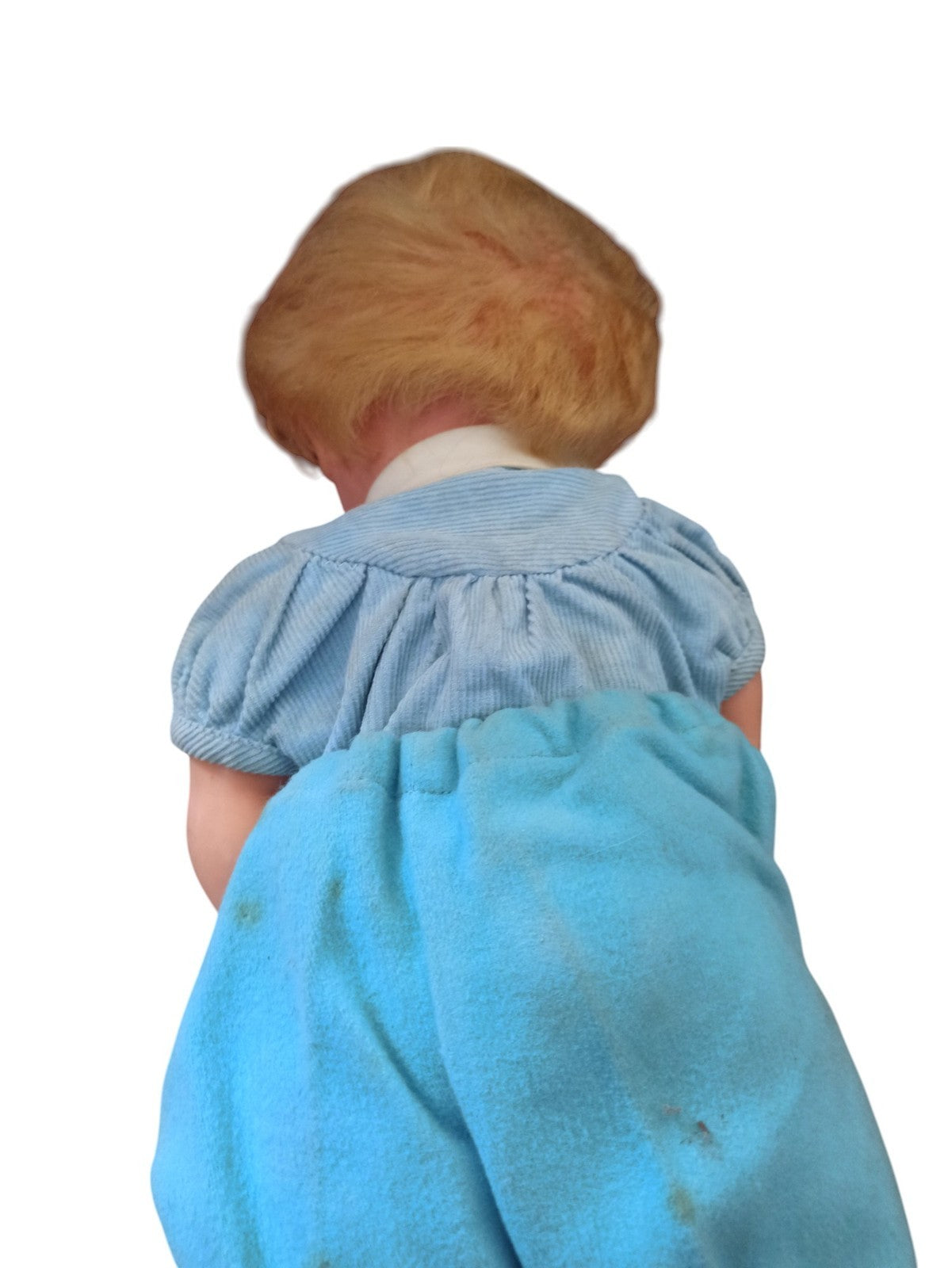 Poupée vintage plastique années 60 yeux dormeurs vêtement bleu rétro