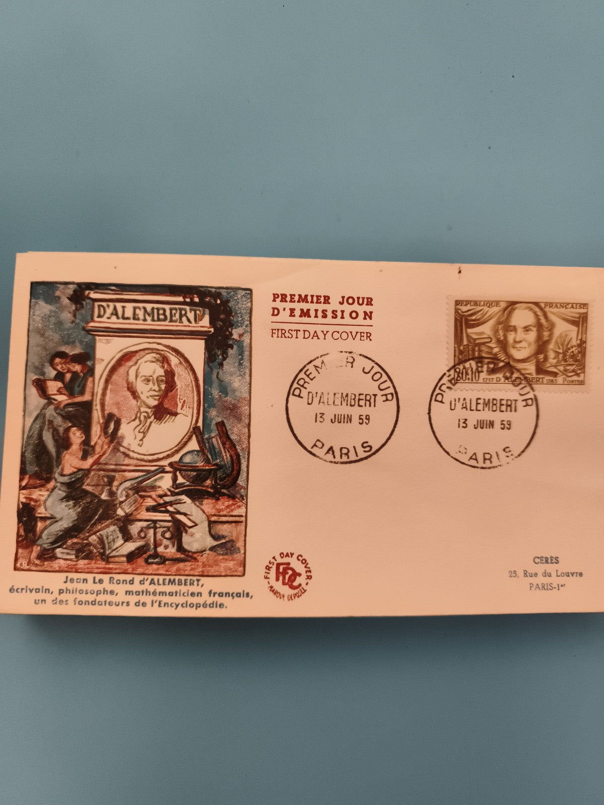 Lettre Premier Jour D'Alembert 1959 Paris FDC philatélie France
