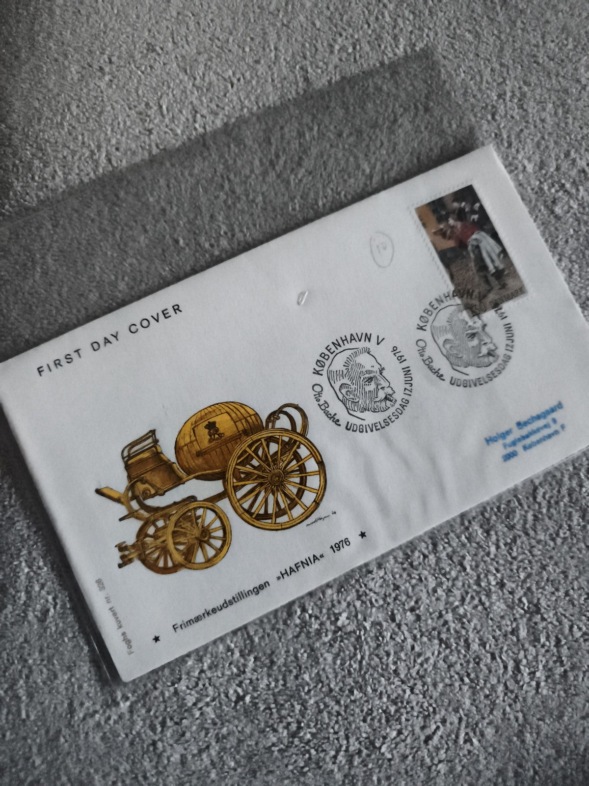Enveloppe Premier Jour HAFNIA 1976 Danemark timbre attelé philatélie FDC