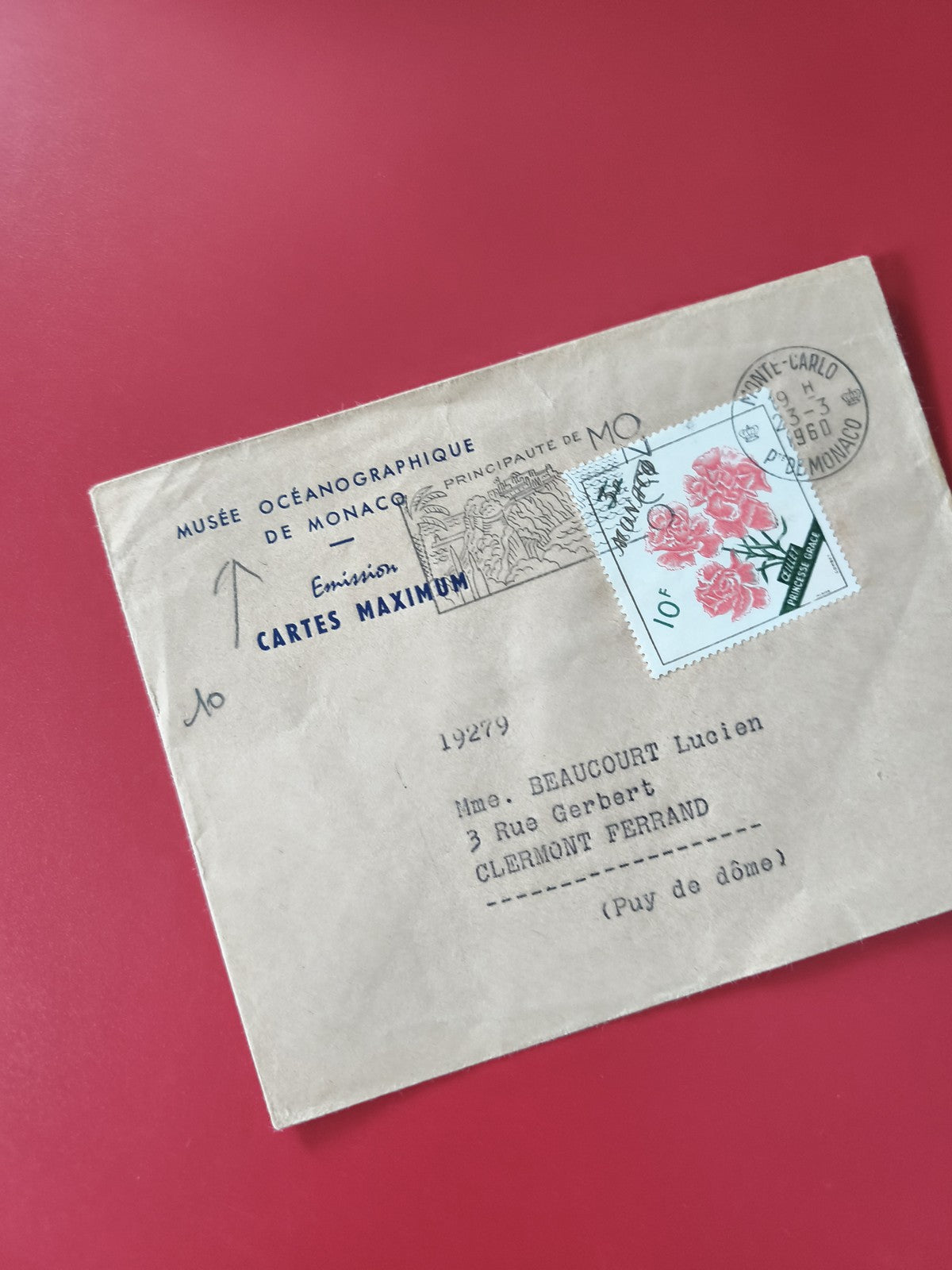 Enveloppe philatélie Monaco Musée Océanographique timbre fleurs oblitérée
