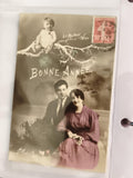 Carte postale ancienne Bonne Année photo couple enfant colorisée CPA