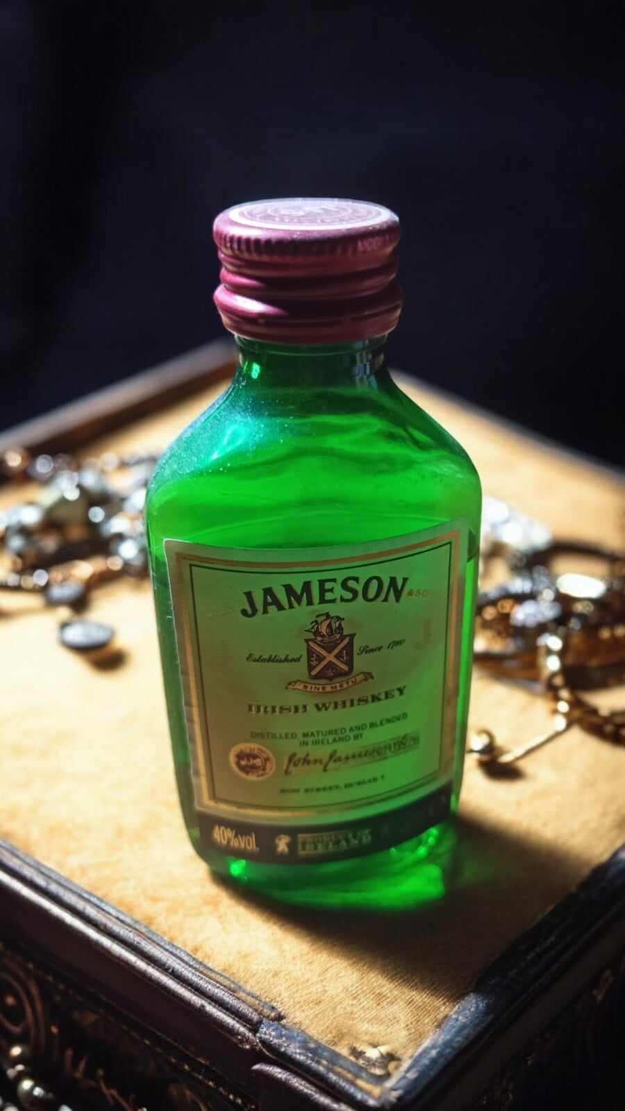 Mignonnette Jameson Irish Whiskey vintage, bouteille verte 50ml, édition ancienn