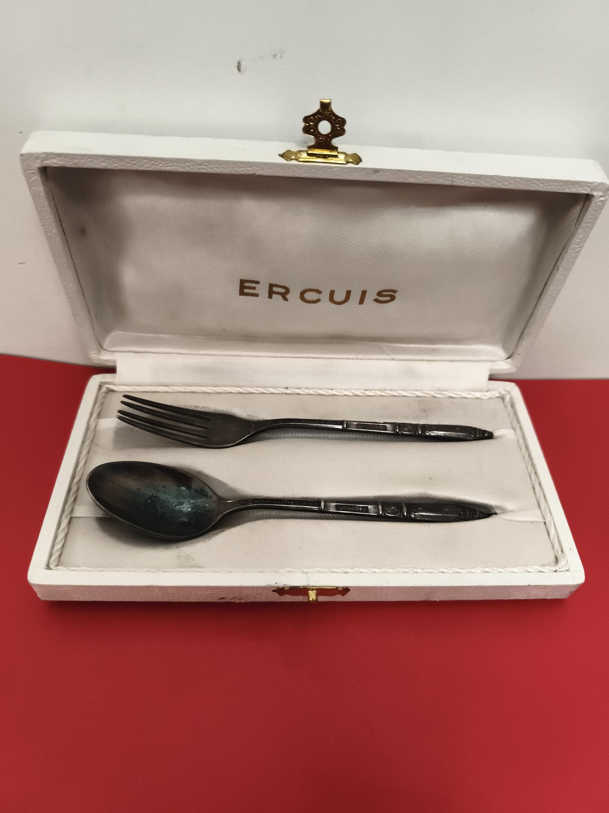 Coffret couvert Ercuis ancien fourchette cuillère décor art déco vintage