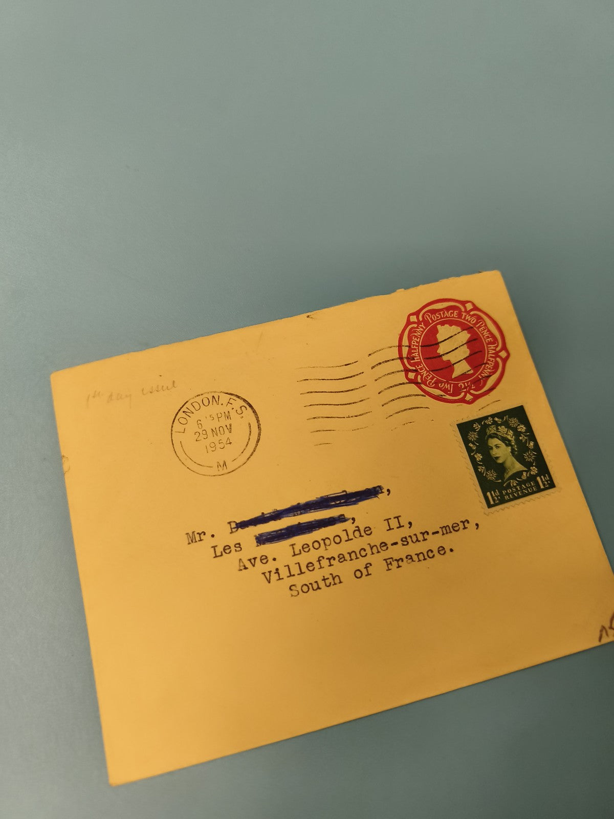 Ancienne enveloppe philatélie 1954 timbre anglais, cachet London, vintage
