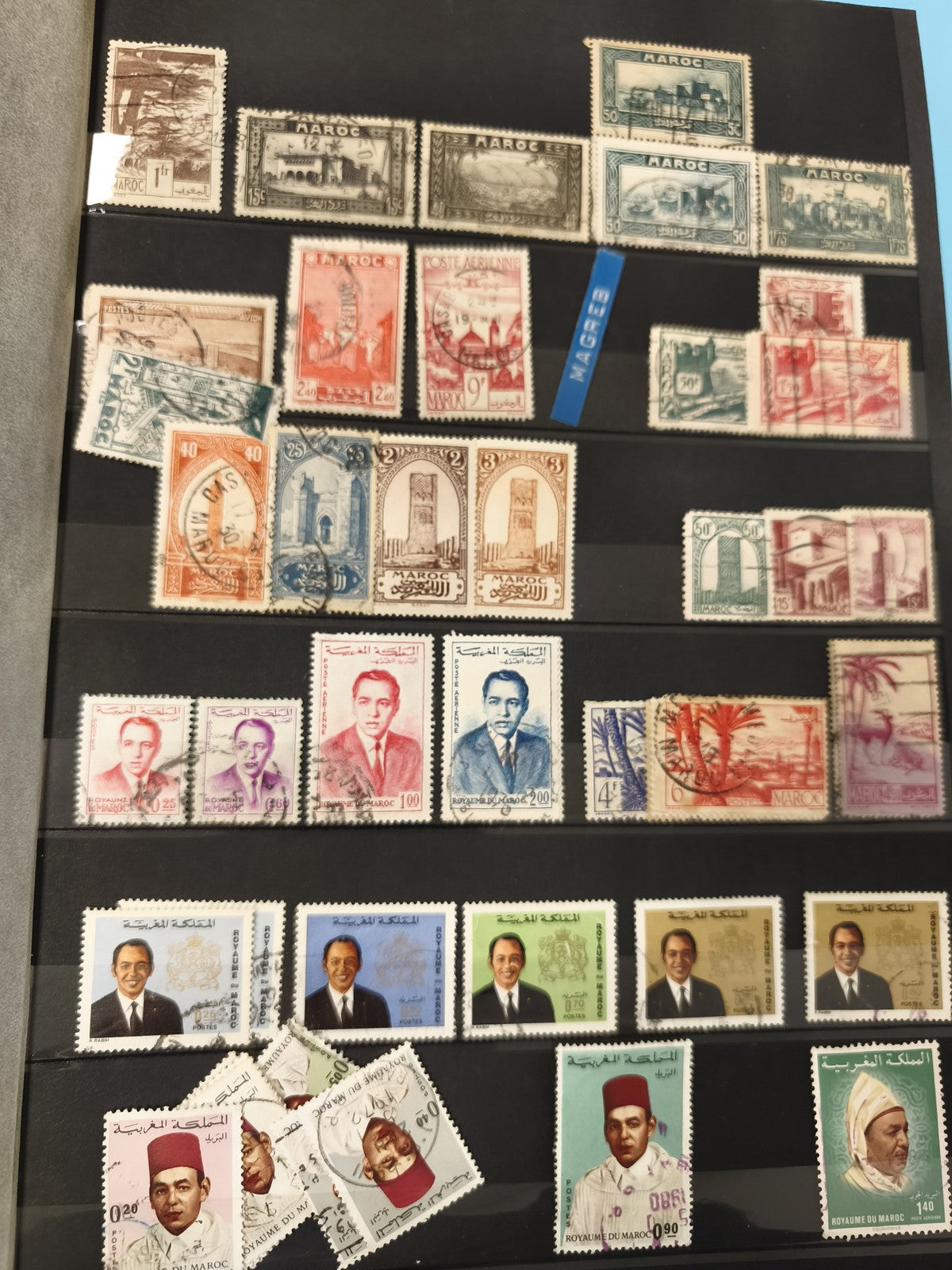 Lot anciens timbres oblitérés Maghreb Maroc, portraits, monuments, collection ph