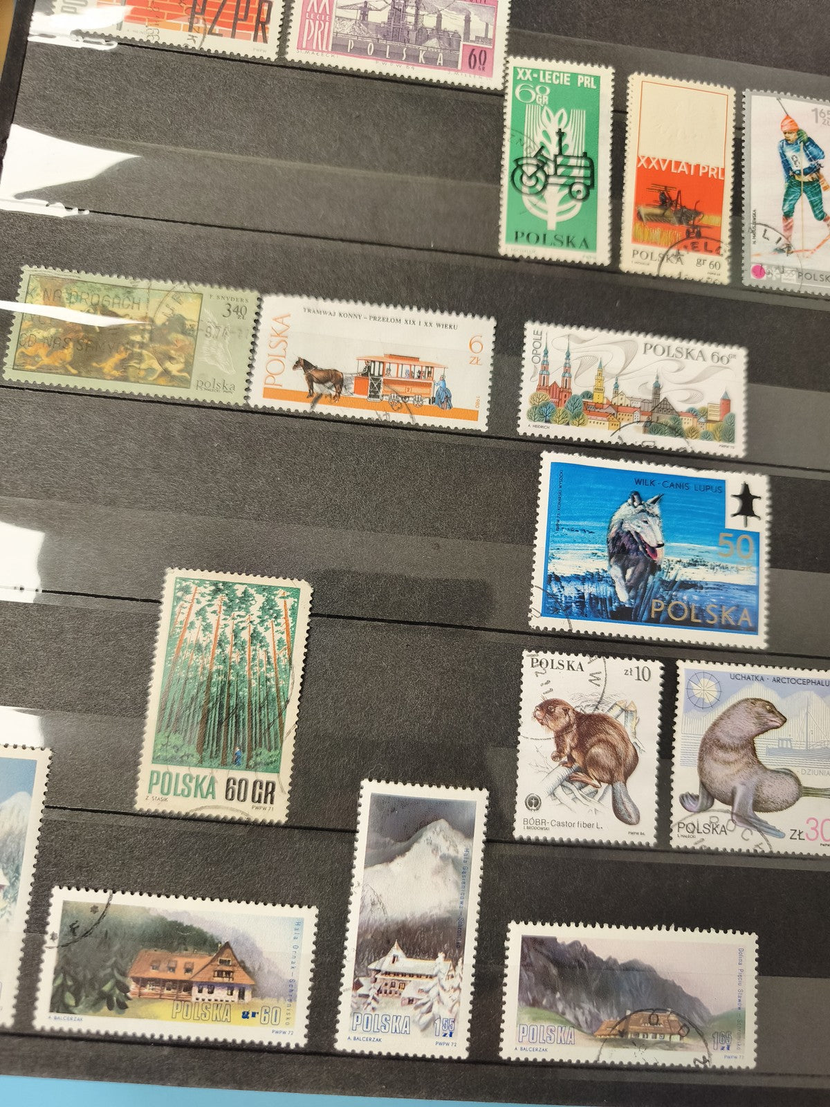 Lot anciens timbres oblitérés Pologne Polska paysages animaux bâtiments collecti