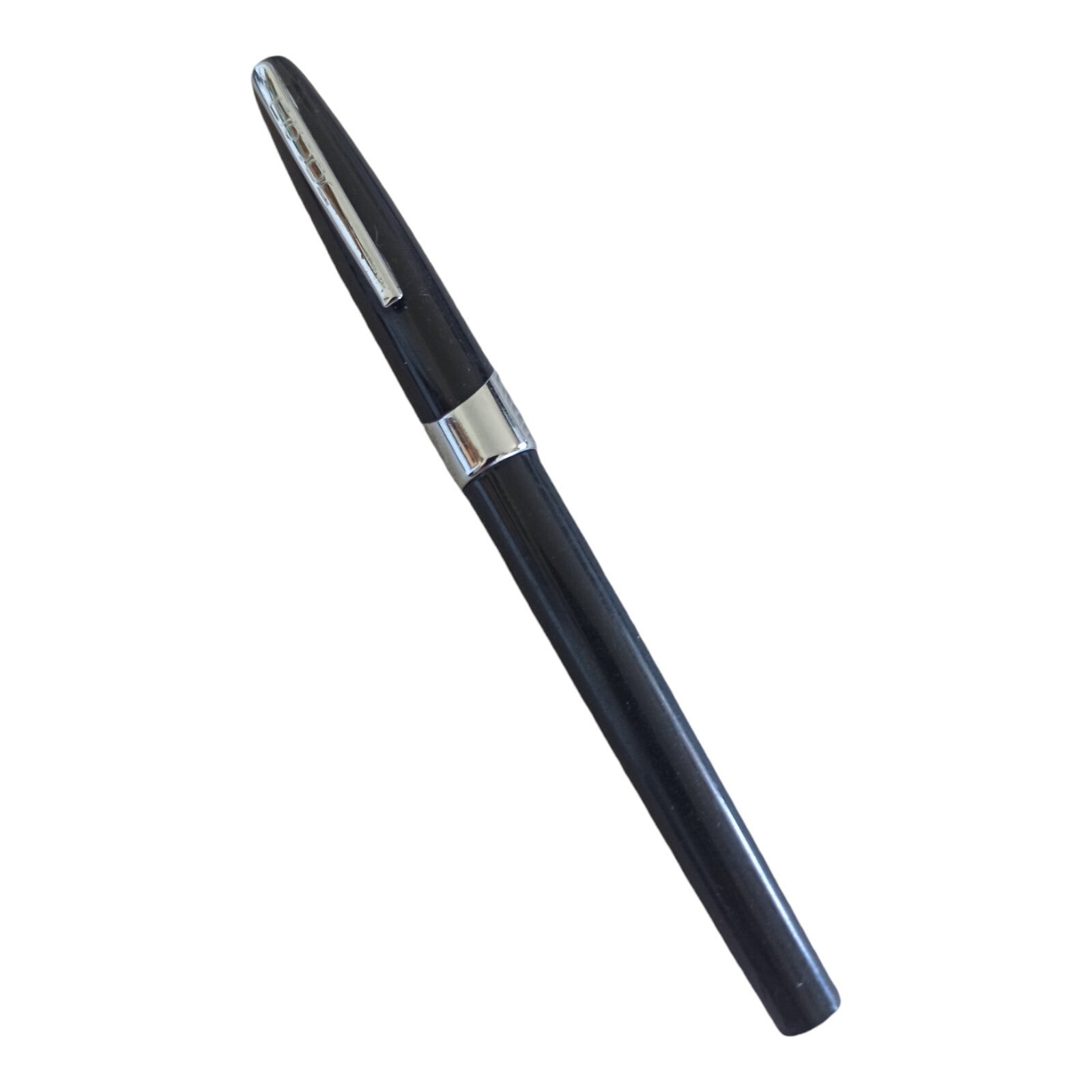 Stylo plume vintage noir Major, finition métal chromé, Collector's Edition