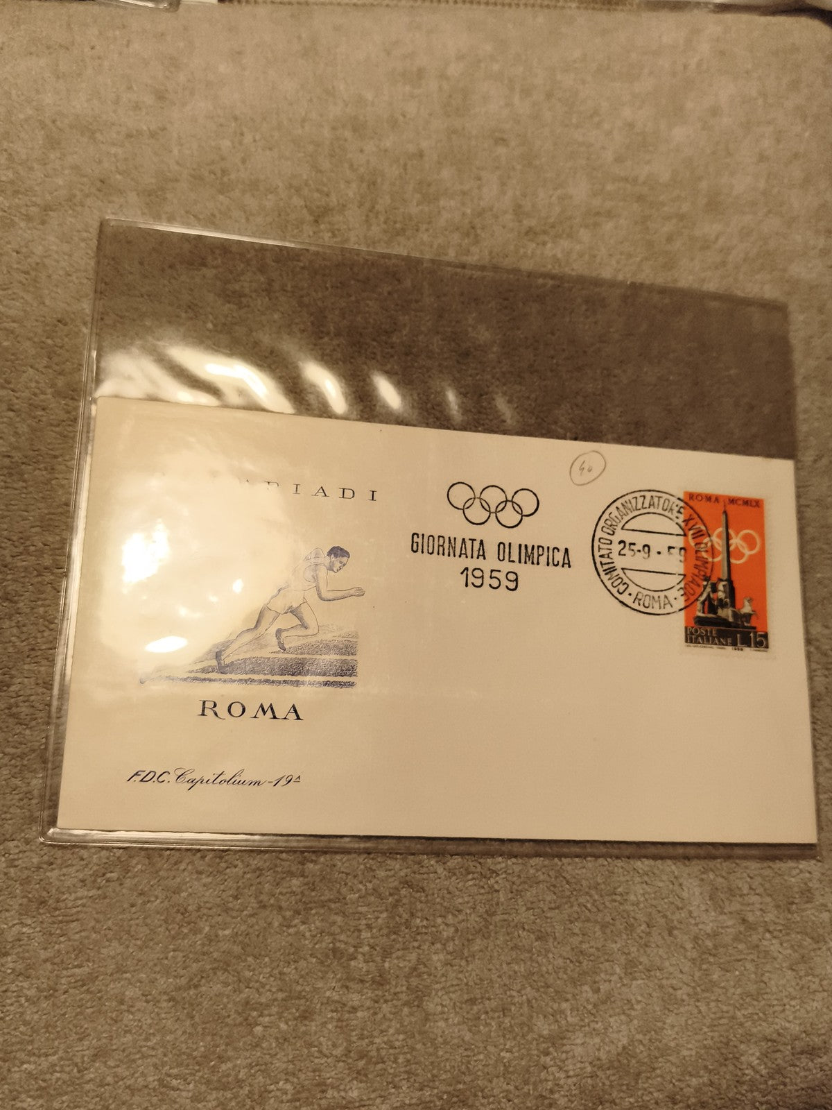 Lettre premier jour Rome 1959 Giornata Olimpica FDC Timbre Italie philatélie (Re
