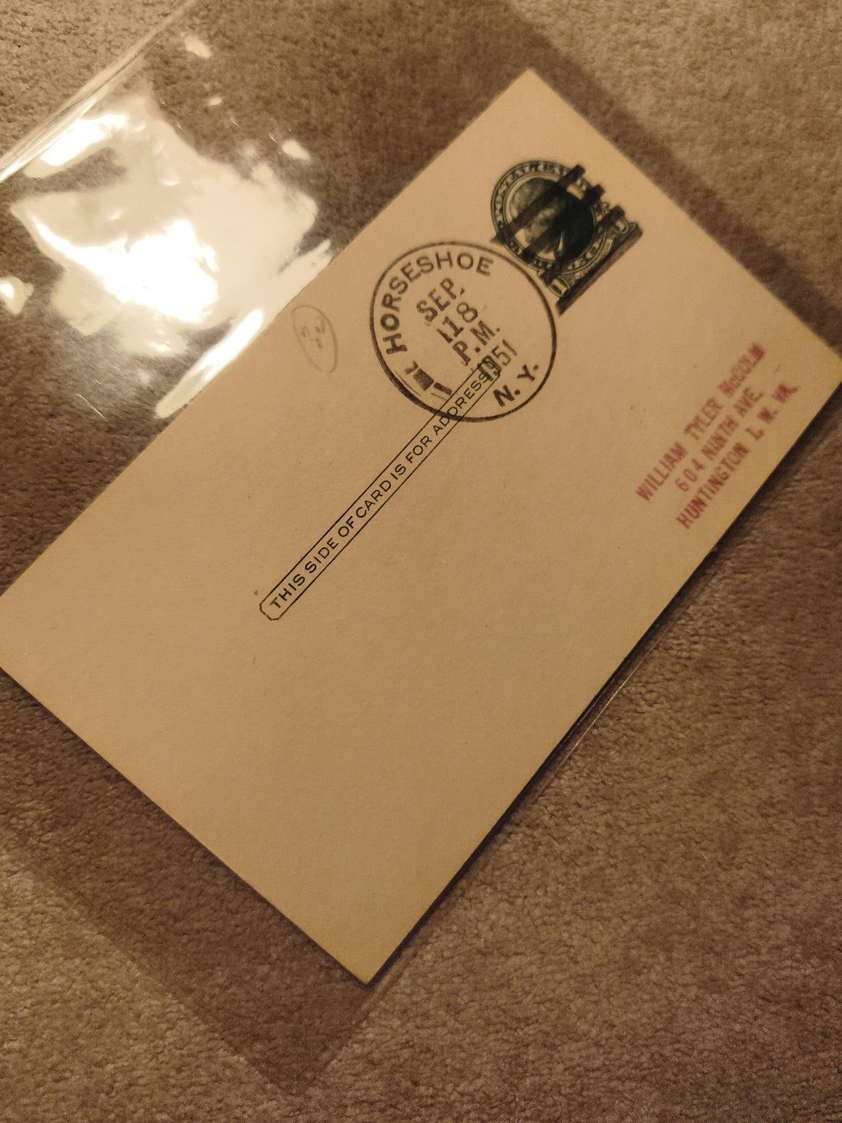 Carte postale oblitérée 1951 Horseshoe NY Philatélie (Ref 11) USA