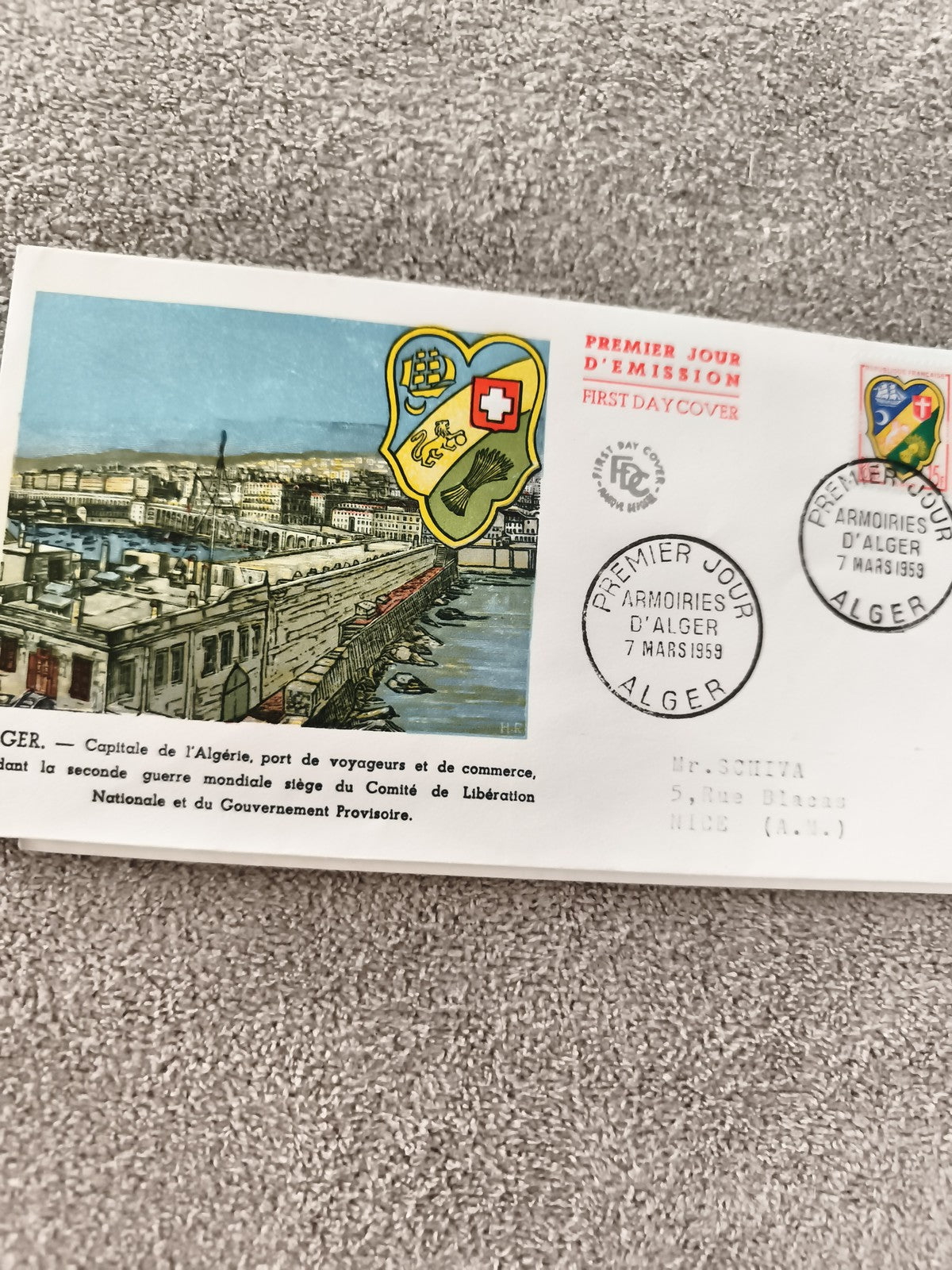 Enveloppe premier jour Algérie Armoiries d’Alger 1959 FDC ancien philatélie