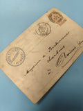Ancienne carte postale France Belgique 1899 philatélie cachets bleus (Ref 5)