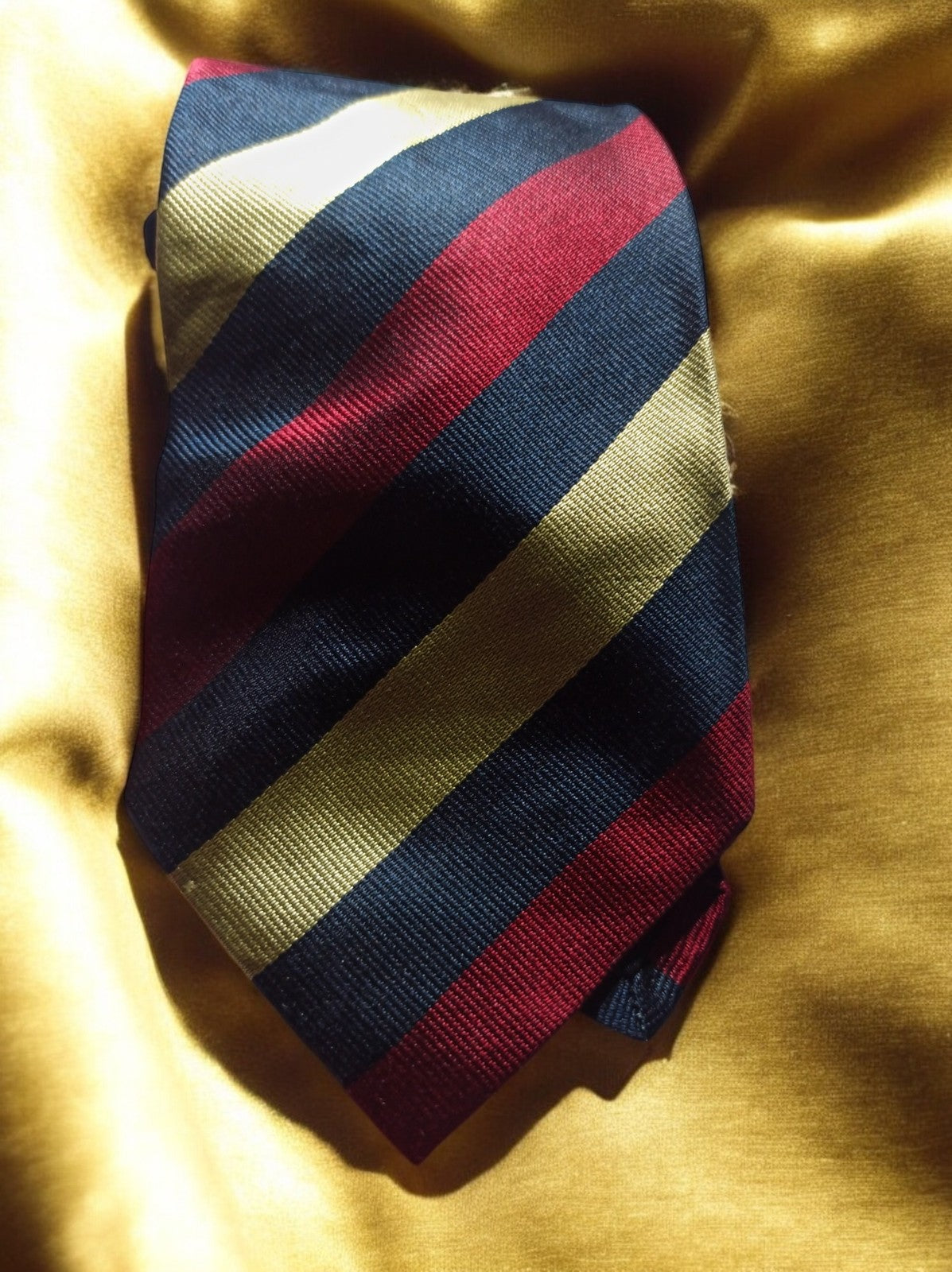Vintage silk tie Original English regimental stripes blue burgundy gold