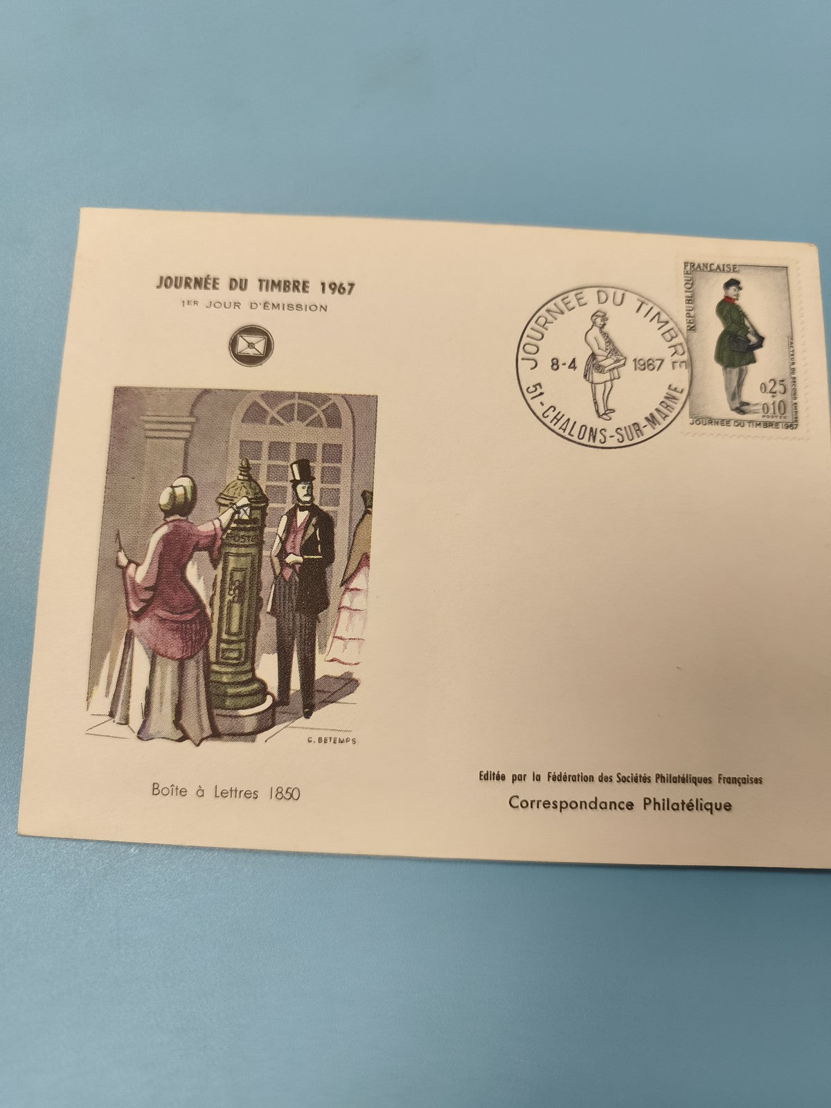 Enveloppe premier jour FDC Timbre Journée du Timbre 1967 Châlons-sur-Marne