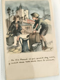 Carte postale ancienne illustrée, scène de rue enfants, Nuélbol, humour rétro