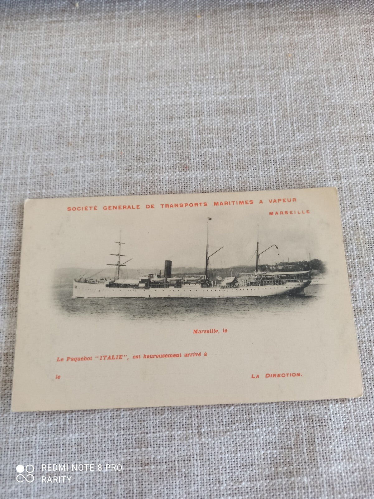 Carte postale ancienne paquebot Italie Marseille SGTM vapeur maritime