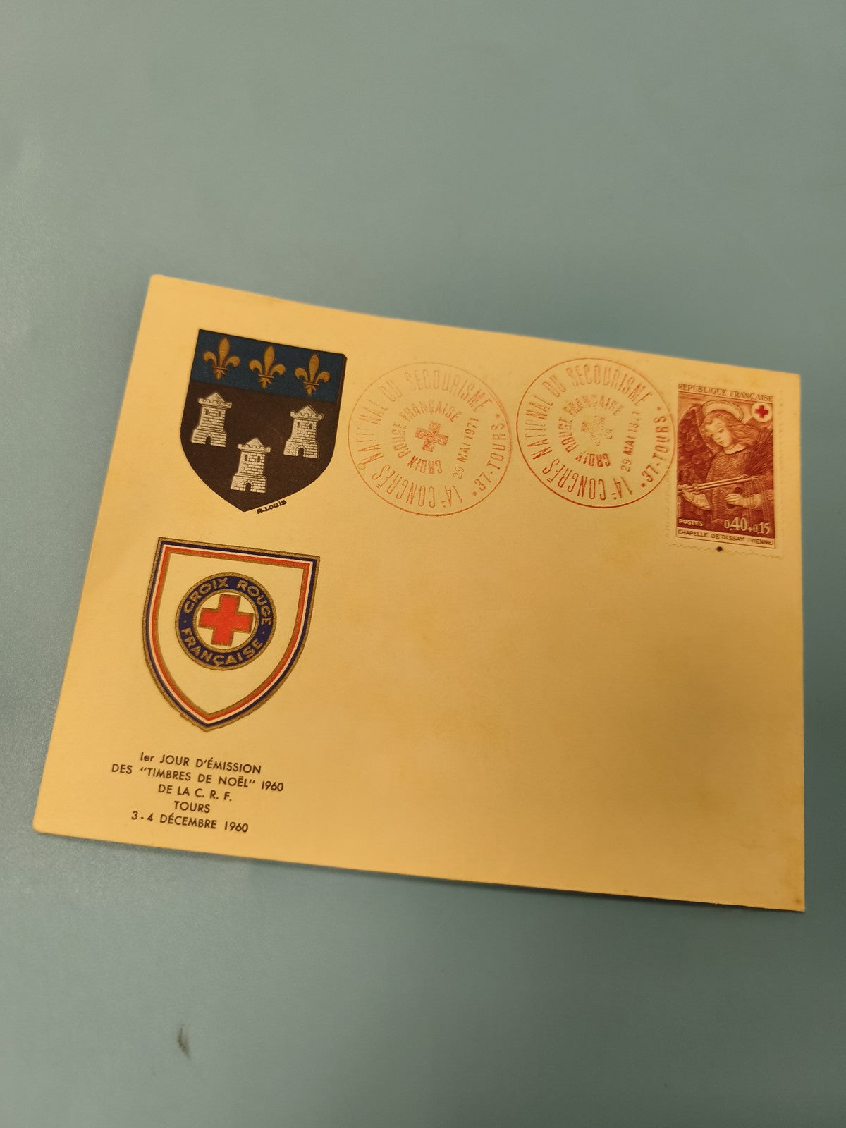 Ancienne enveloppe 1er jour Croix-Rouge 1960 avec timbre oblitéré philatélie