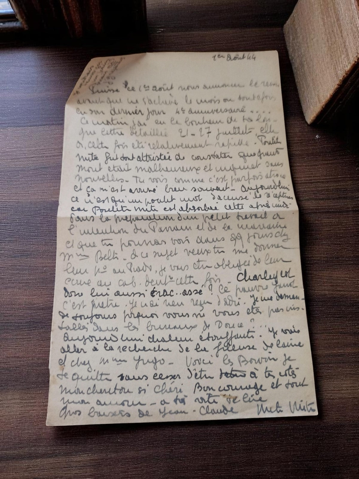 Lettre manuscrite datée 1er août 1944, correspondance 39-45, écriture émouvante