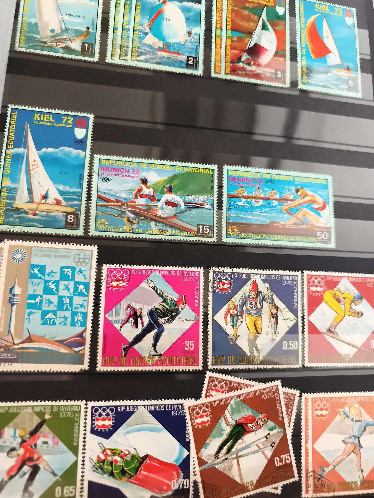 Timbres anciens Jeux Olympiques Munich 72 Innsbruck 76 Guinée Équatoriale sport
