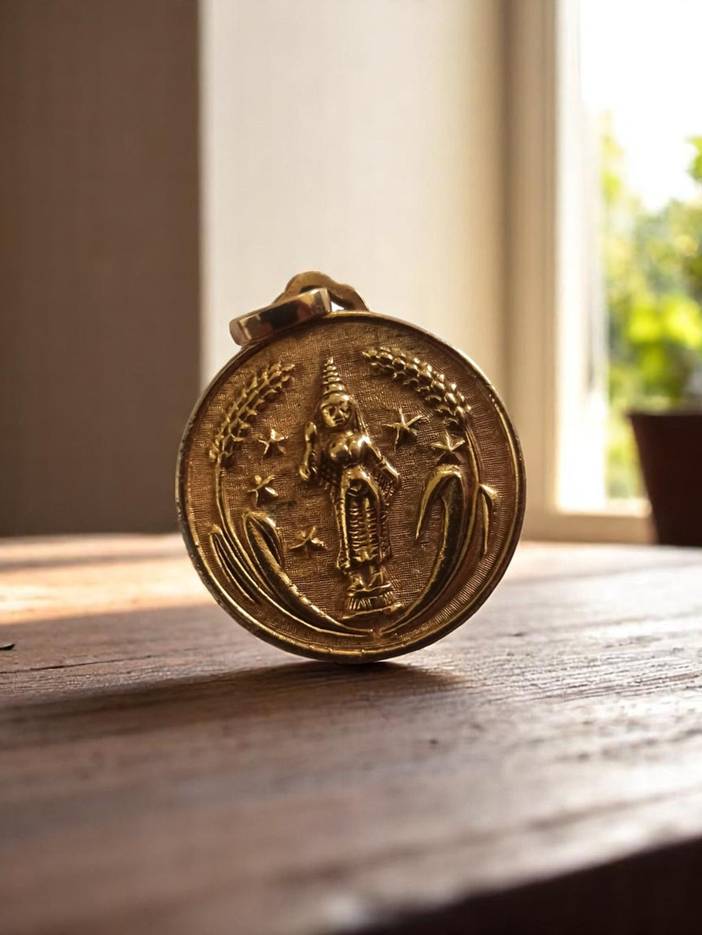 Pendentif Bouddha Thaï vintage plaqué or, médaille ronde dorée, amulette