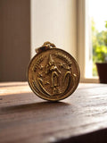 Pendentif Bouddha Thaï vintage plaqué or, médaille ronde dorée, amulette