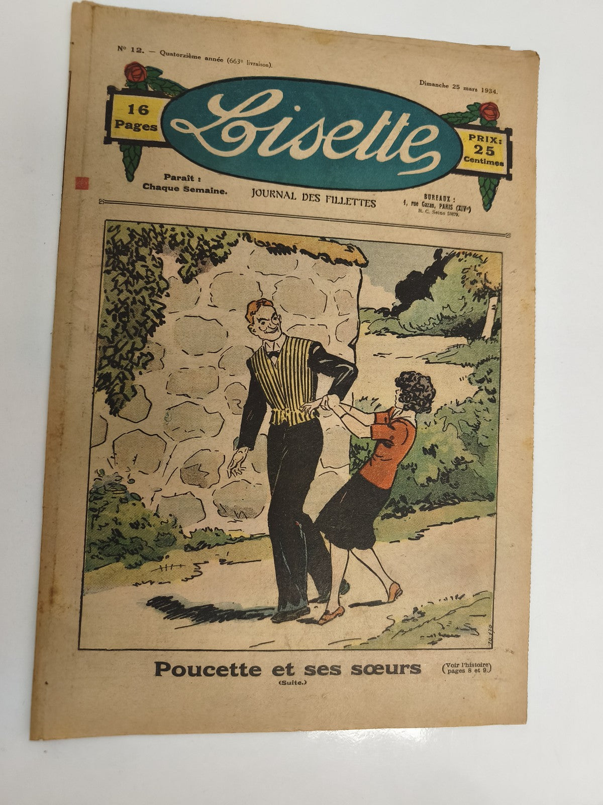Ancien journal Lisette 1934 Poucette, magazine fillette vintage illustré