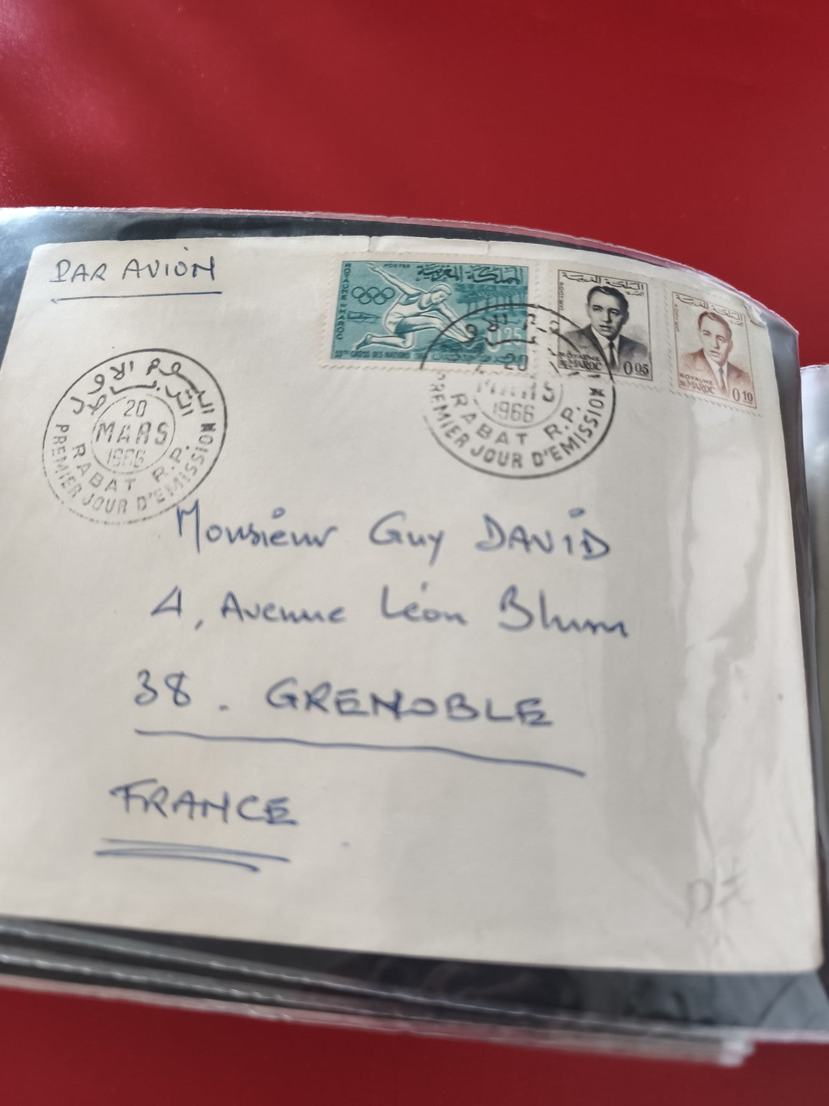 Ancienne enveloppe oblitérée 1966 philatélie Maroc timbres premier jour avion