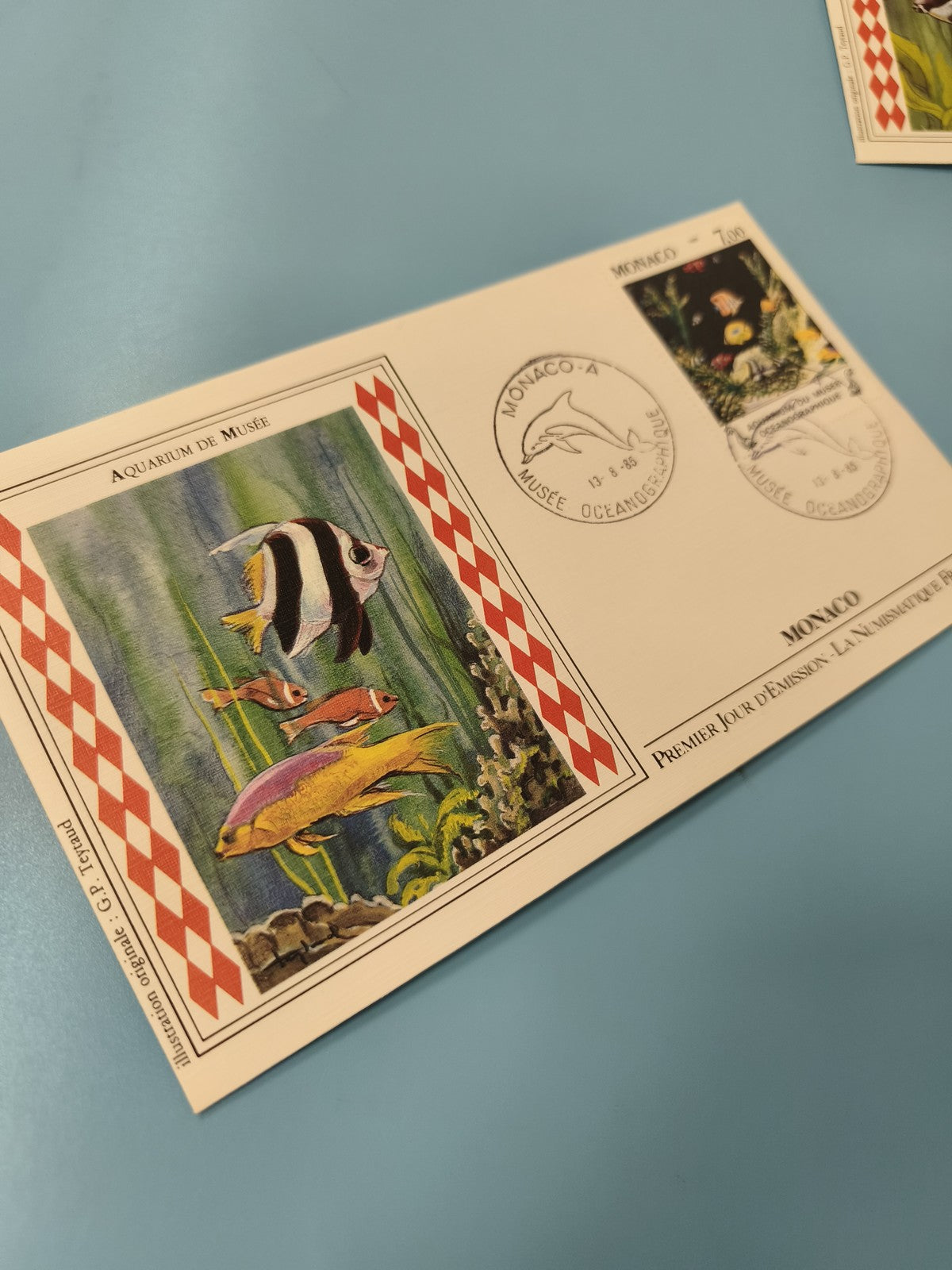 Enveloppe FDC Monaco Aquarium de Musée timbre illustré poissons, oblitération 1e