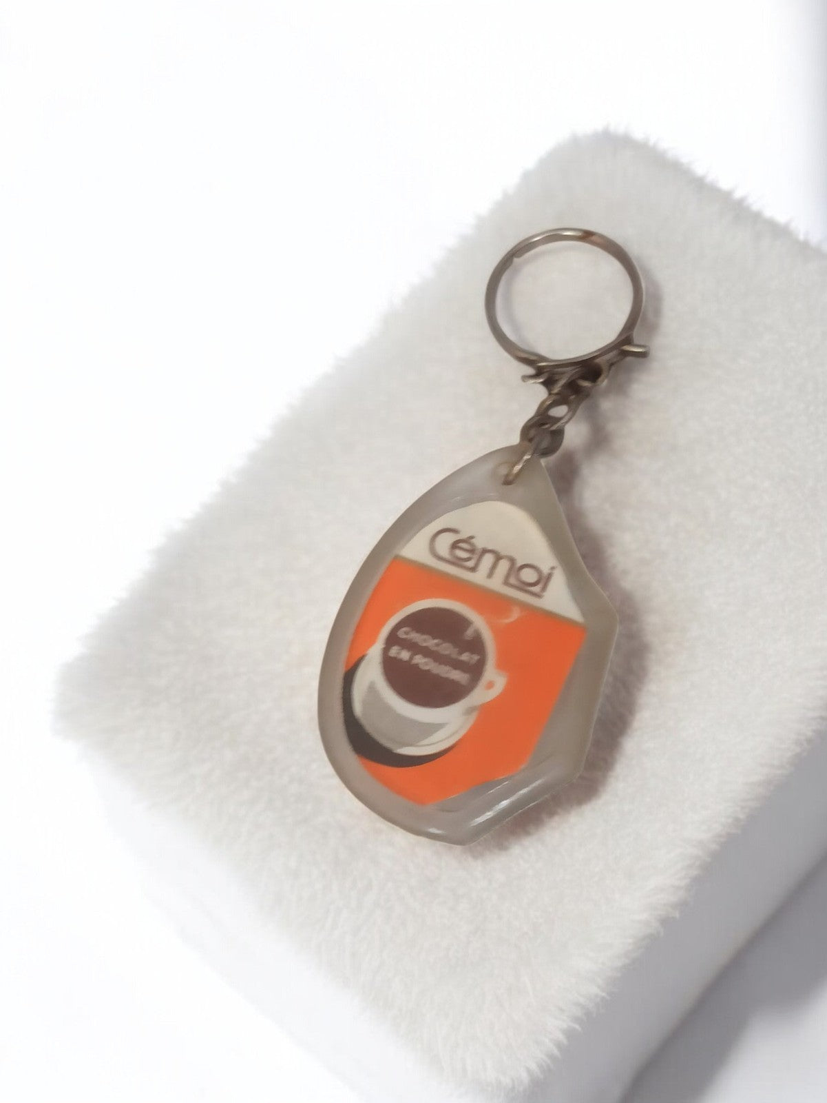 Porte-clés publicitaire Cémoi vintage rétro orange chocolat ancien
