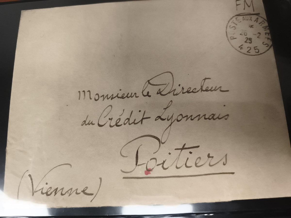 Lettre militaire FM Poitiers 1925 Crédit Lyonnais philatélie ancienne poste