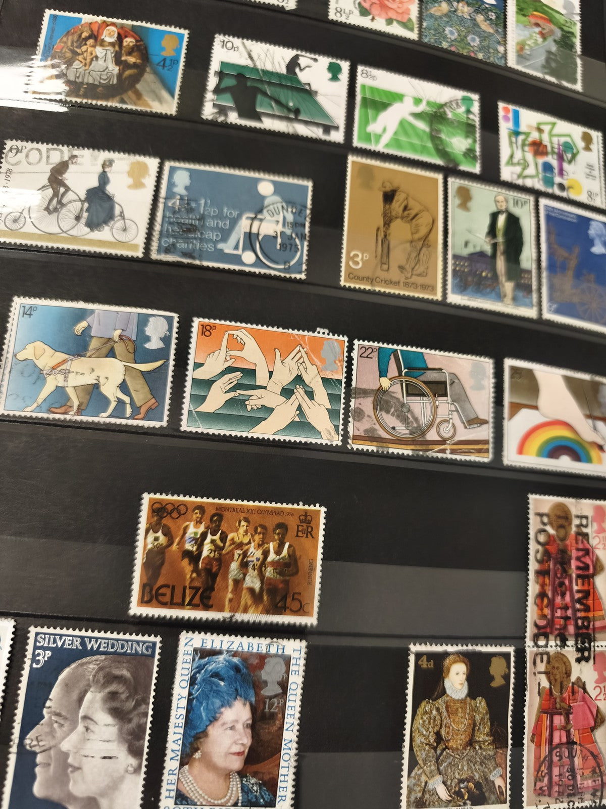 Lot anciens timbres oblitérés Angleterre Royaume-Uni, thématiques variées vintag