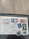 Ancienne enveloppe philatélie oblitérée USA-France, timbres vintage, recommandée