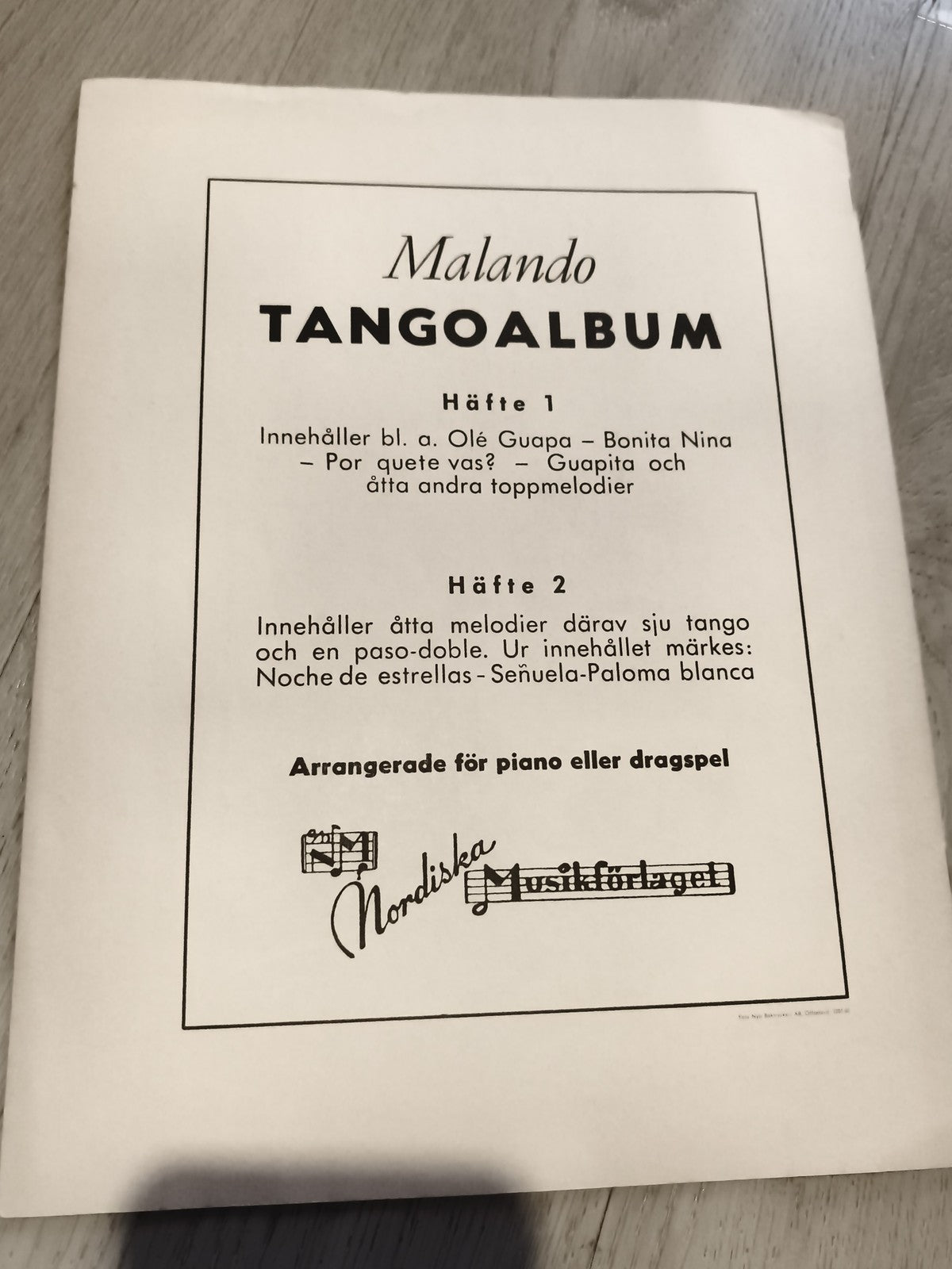 Partition ancienne Malando Tangoalbum Nordiska Musikförlaget livret piano