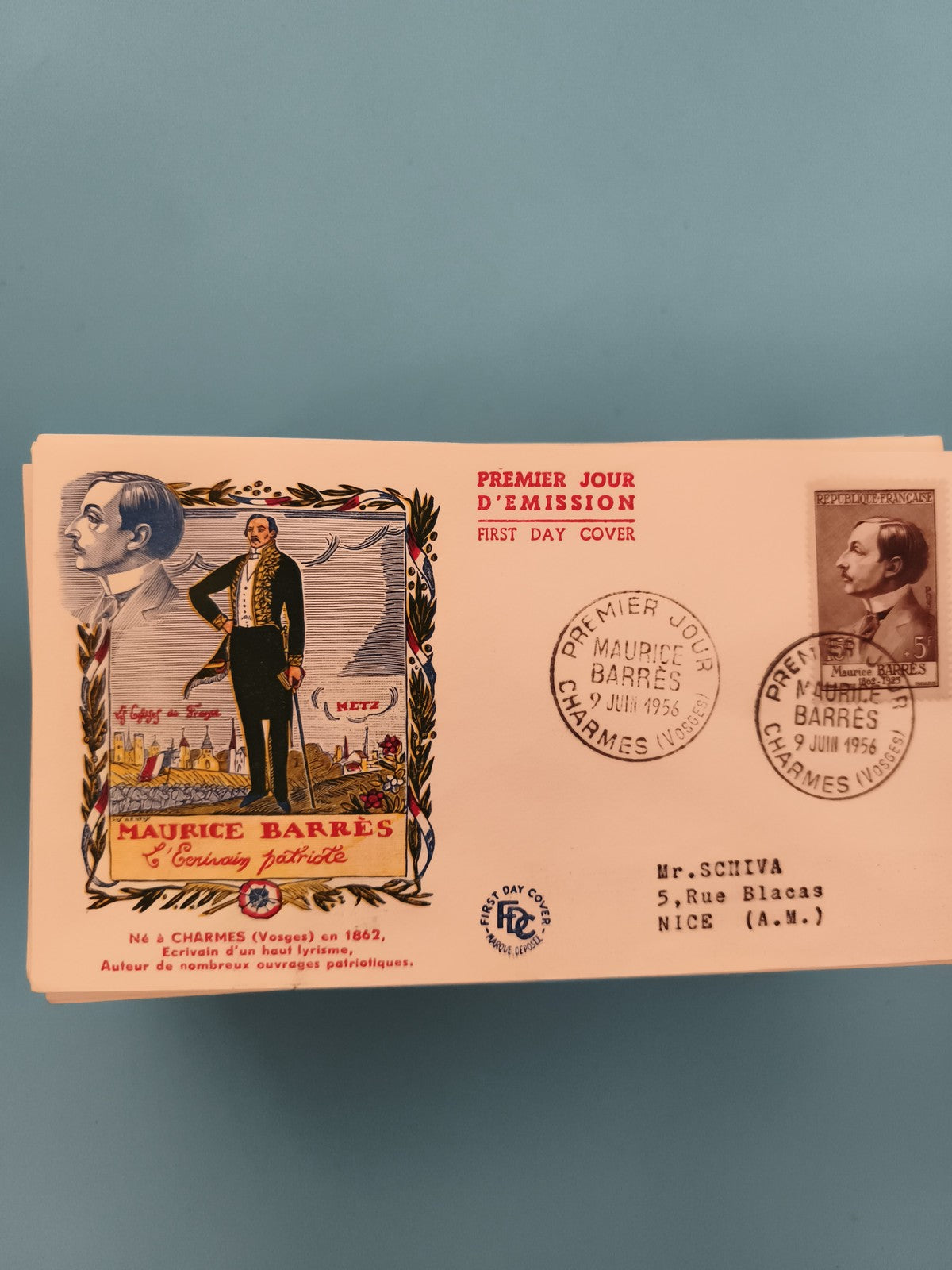 Lettre Premier Jour Maurice Barrès 1966 cachet Charmes Vosges philatélie FDC