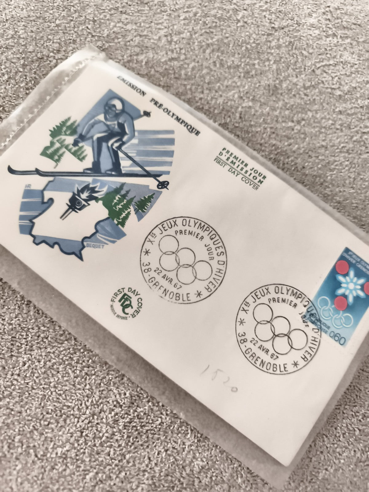 Lettre FDC Jeux Olympiques Grenoble 1968 ancien philatélie enveloppe ski