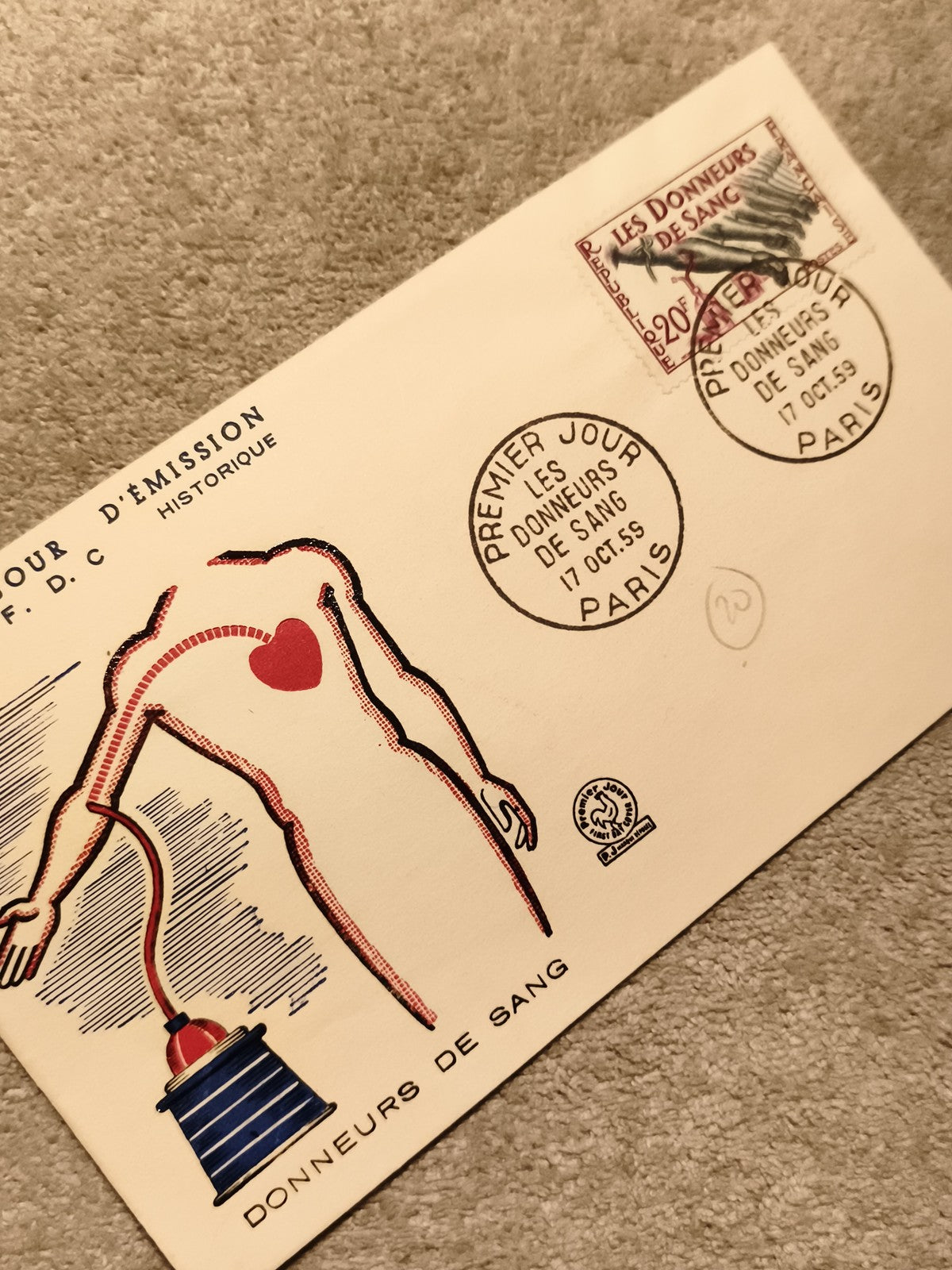Enveloppe 1er Jour Donneurs de Sang Paris 1959 FDC Philatélie (Ref 8)