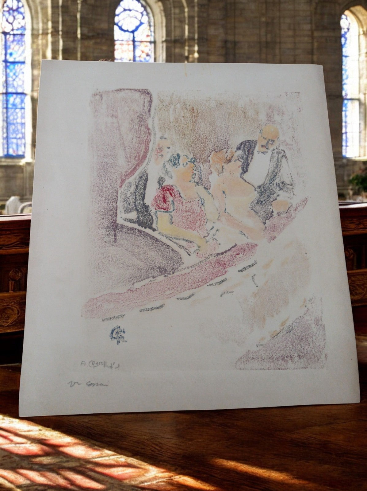 Lithographie Art Nouveau A. Grasset scène théâtre vintage pastel